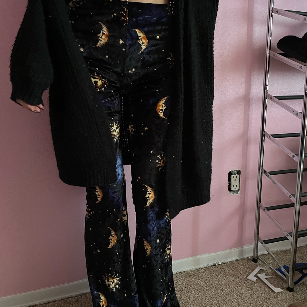 Black & gold sun/moon flare pants